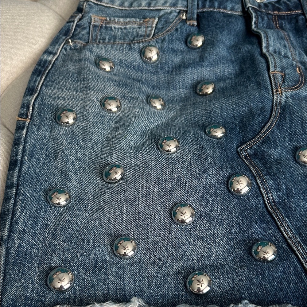 Good American Blue Denim Mini Skirt with Silver Accents - Picture 3 of 8